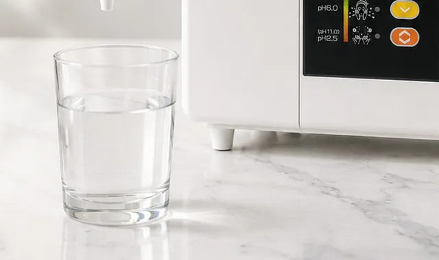 Čaša svježe Kangen Water pokraj SD501DX